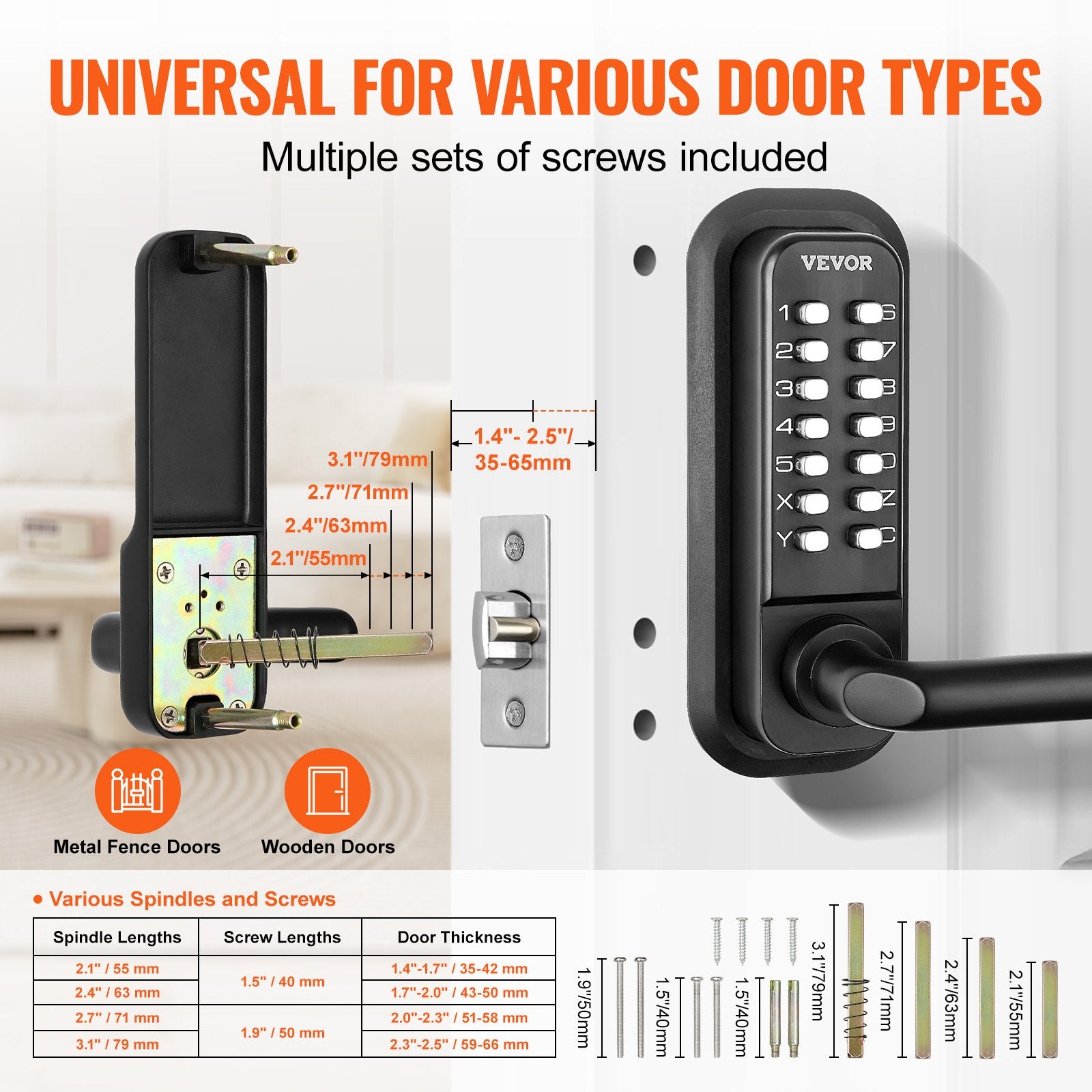Mechanical Keyless Entry Door Lock 14-Digit Keypad Zinc Alloy Waterproof Garage