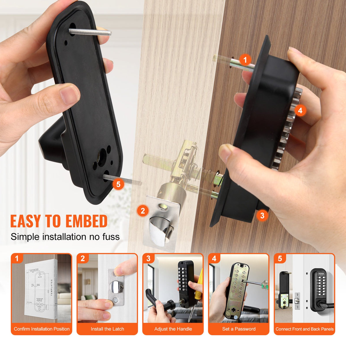 Mechanical Keyless Entry Door Lock 14-Digit Keypad Zinc Alloy Waterproof Garage
