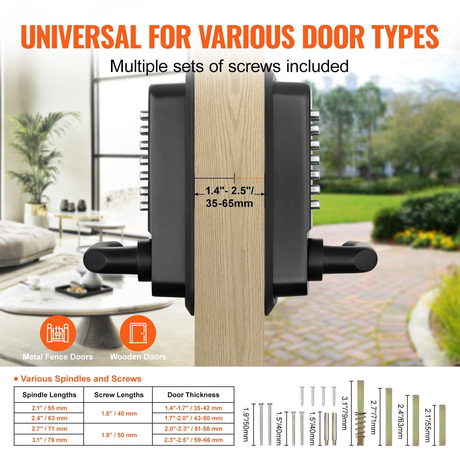 Mechanical Keyless Entry Door Lock 14-Digit Keypad Zinc Alloy Waterproof