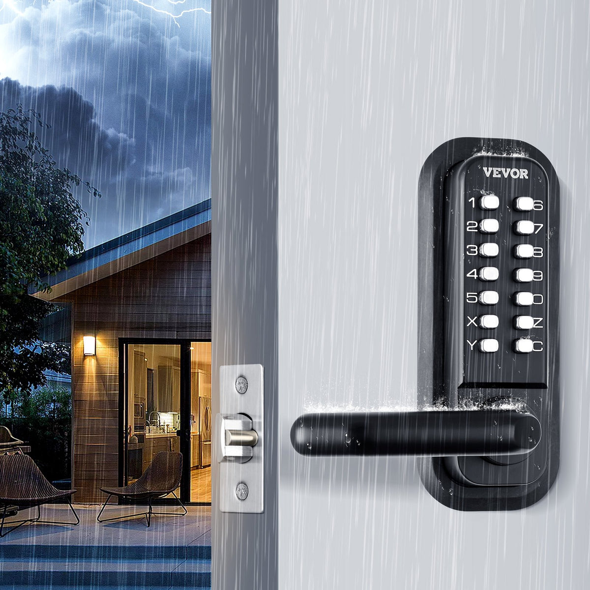 Mechanical Keyless Entry Door Lock 14-Digit Keypad Zinc Alloy Waterproof