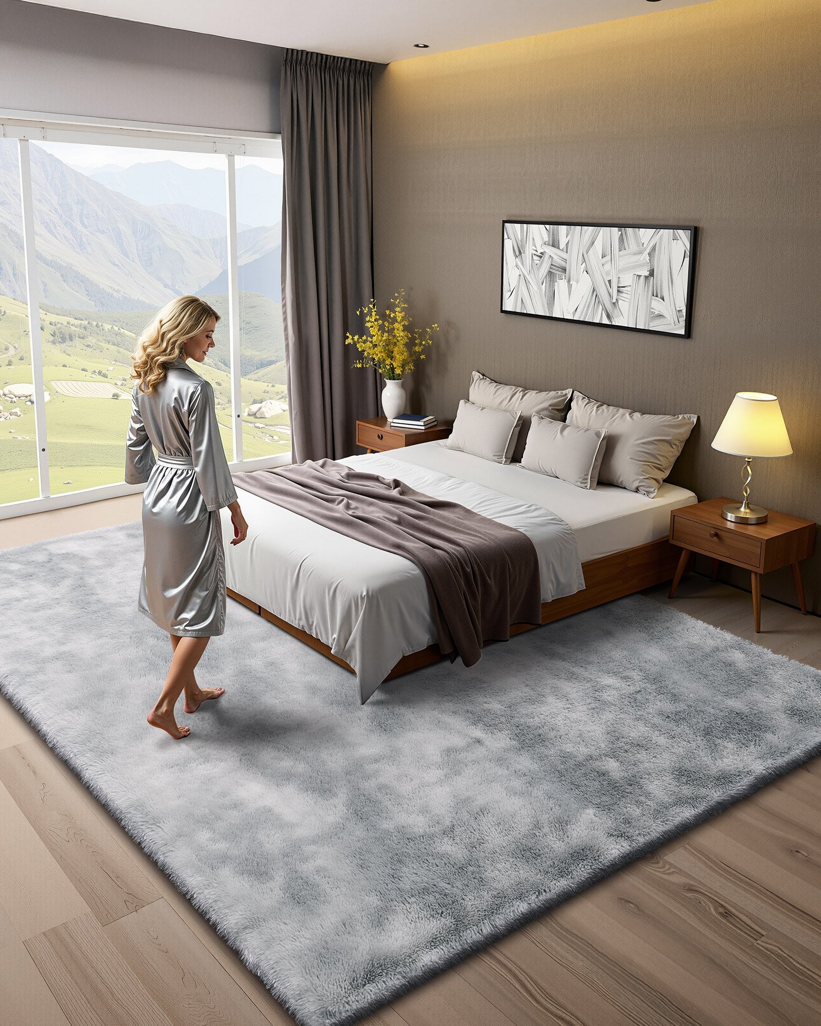 Indoor Plush Area Rug 2.74x3.66m Soft Furry Shag Non-Shedding Slip-Resistant