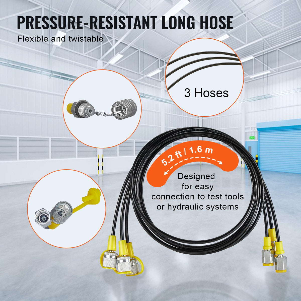 Hydraulic Pressure Test Kit 250/400/600bar 3 Gauges 6 Couplings 3 Hoses Case