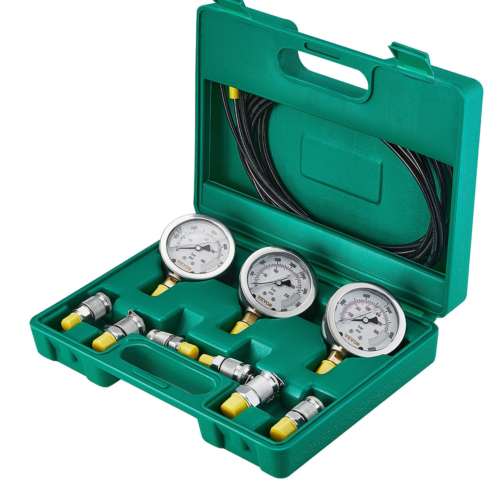 Hydraulic Pressure Test Kit 250/400/600bar 3 Gauges 6 Couplings 3 Hoses Case