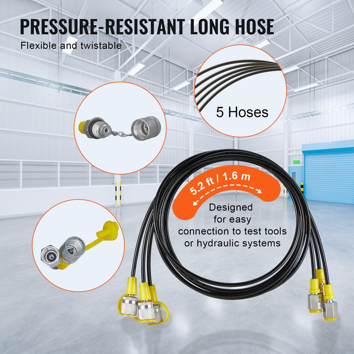 Hydraulic Pressure Test Kit, 10-600bar with 5 Gauges, Hoses, Couplings & Case