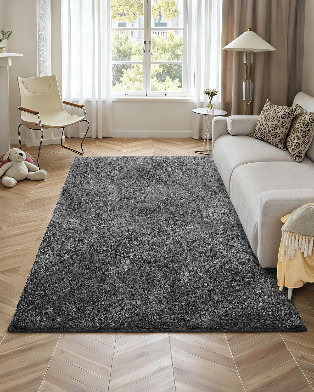 Indoor Plush Area Rug 1.52x2.44m Soft Furry Shag Non-Shedding Slip-Resistant