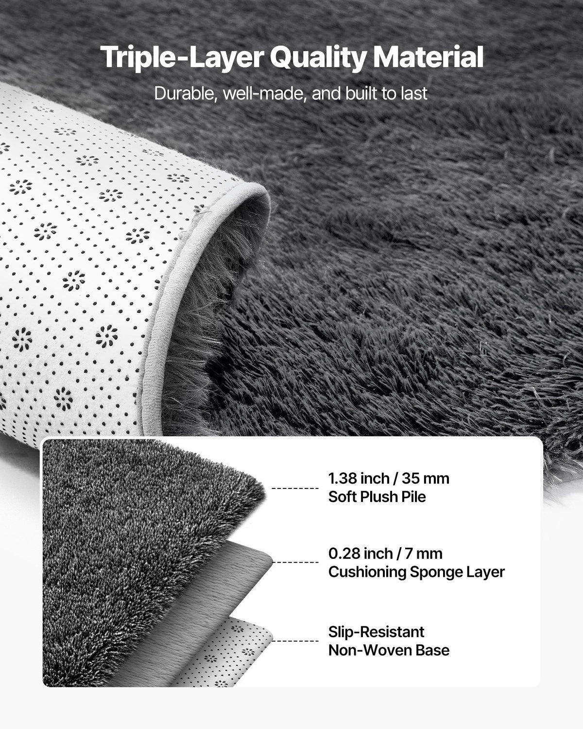Indoor Plush Area Rug 1.52x2.44m Soft Furry Shag Non-Shedding Slip-Resistant