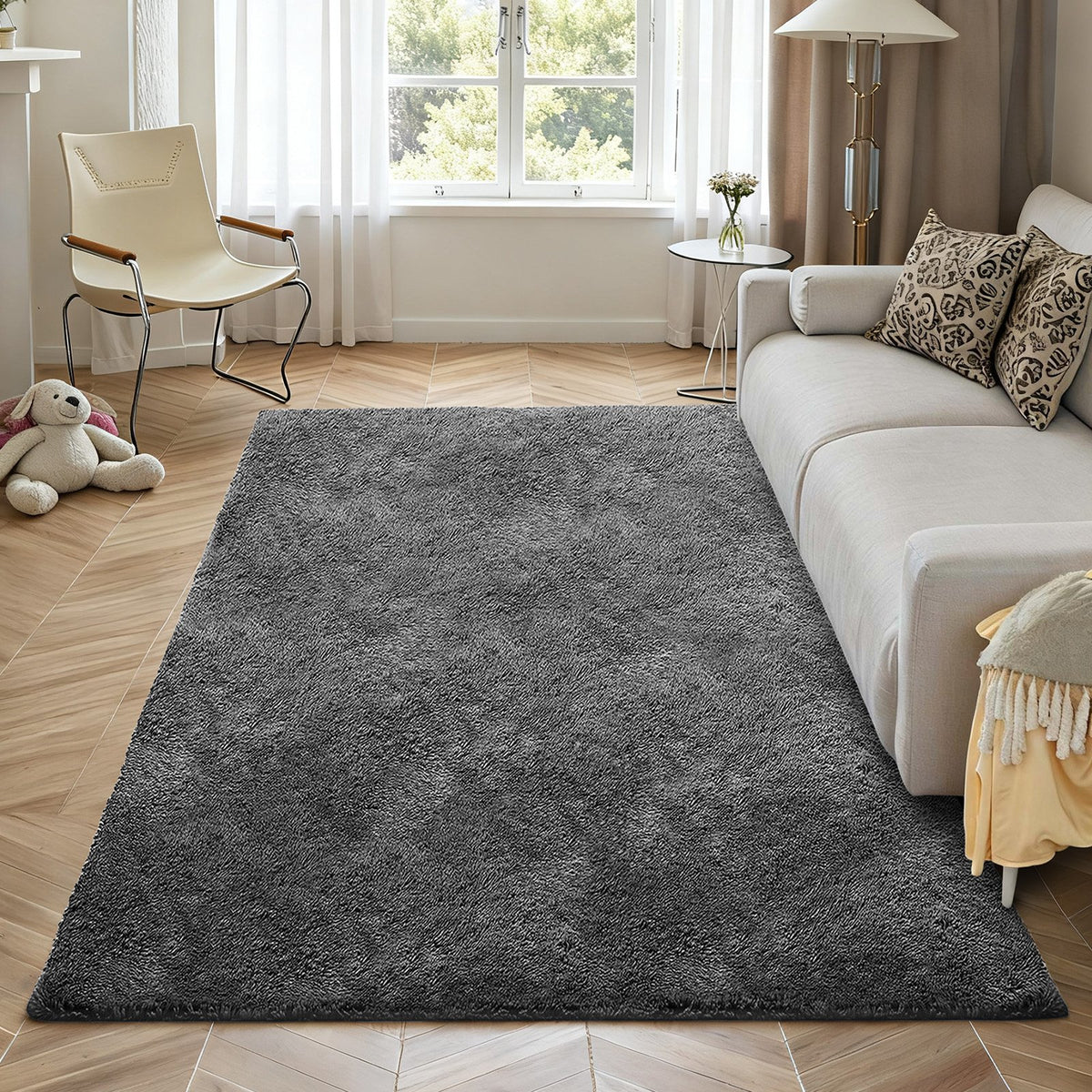 Indoor Plush Area Rug 1.52x2.44m Soft Furry Shag Non-Shedding Slip-Resistant