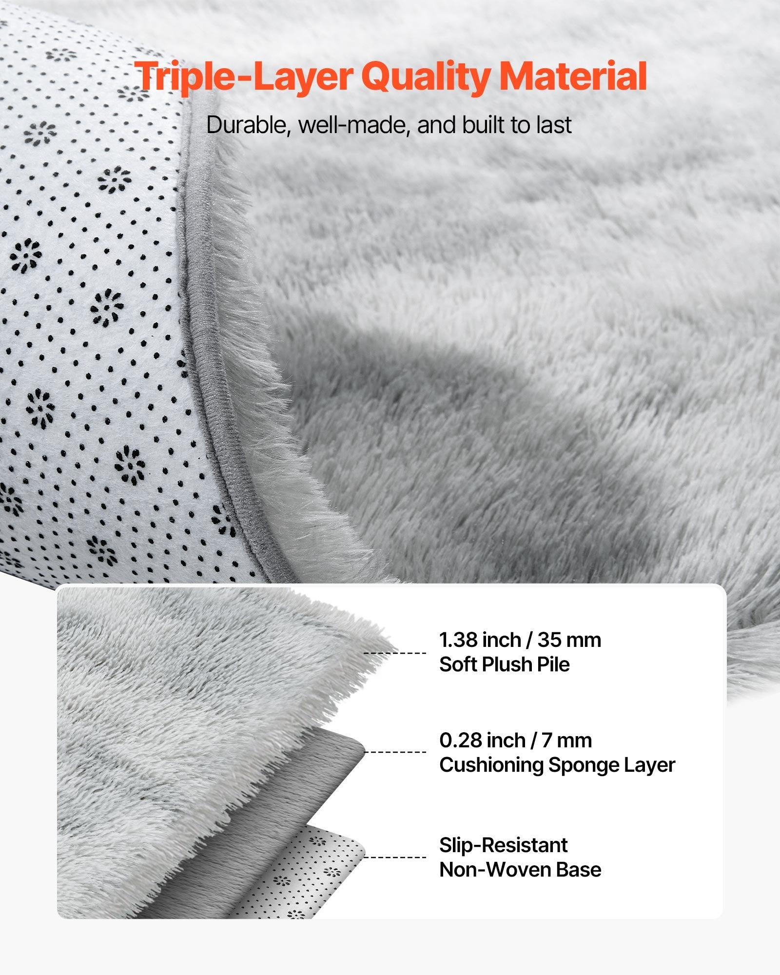 Indoor Plush Area Rug 1.83x2.74m Soft Furry Shag Non-Shedding Slip-Resistant