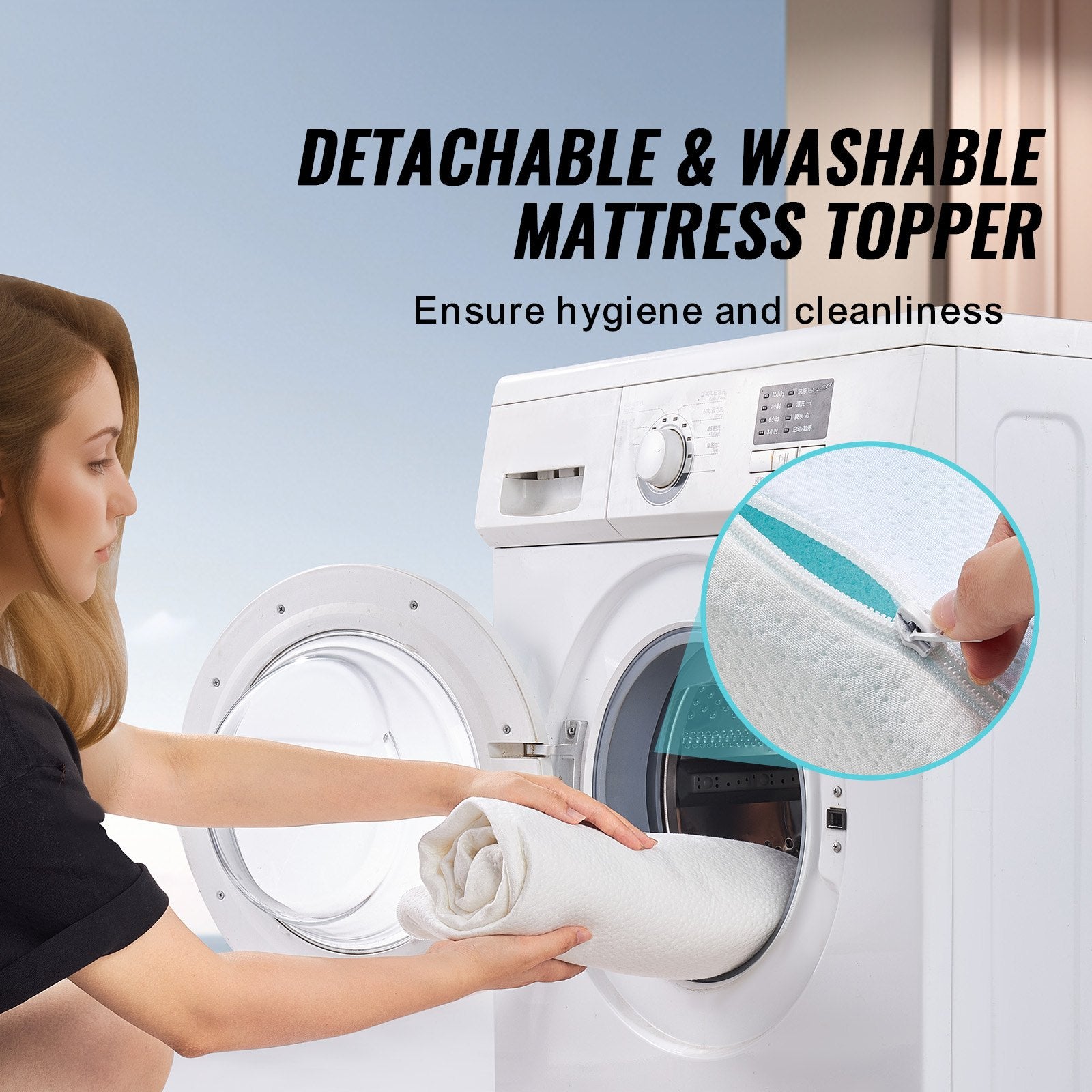 Mattress Topper Queen Size 76.2mm Memory Foam Cooling Gel Detachable Washable