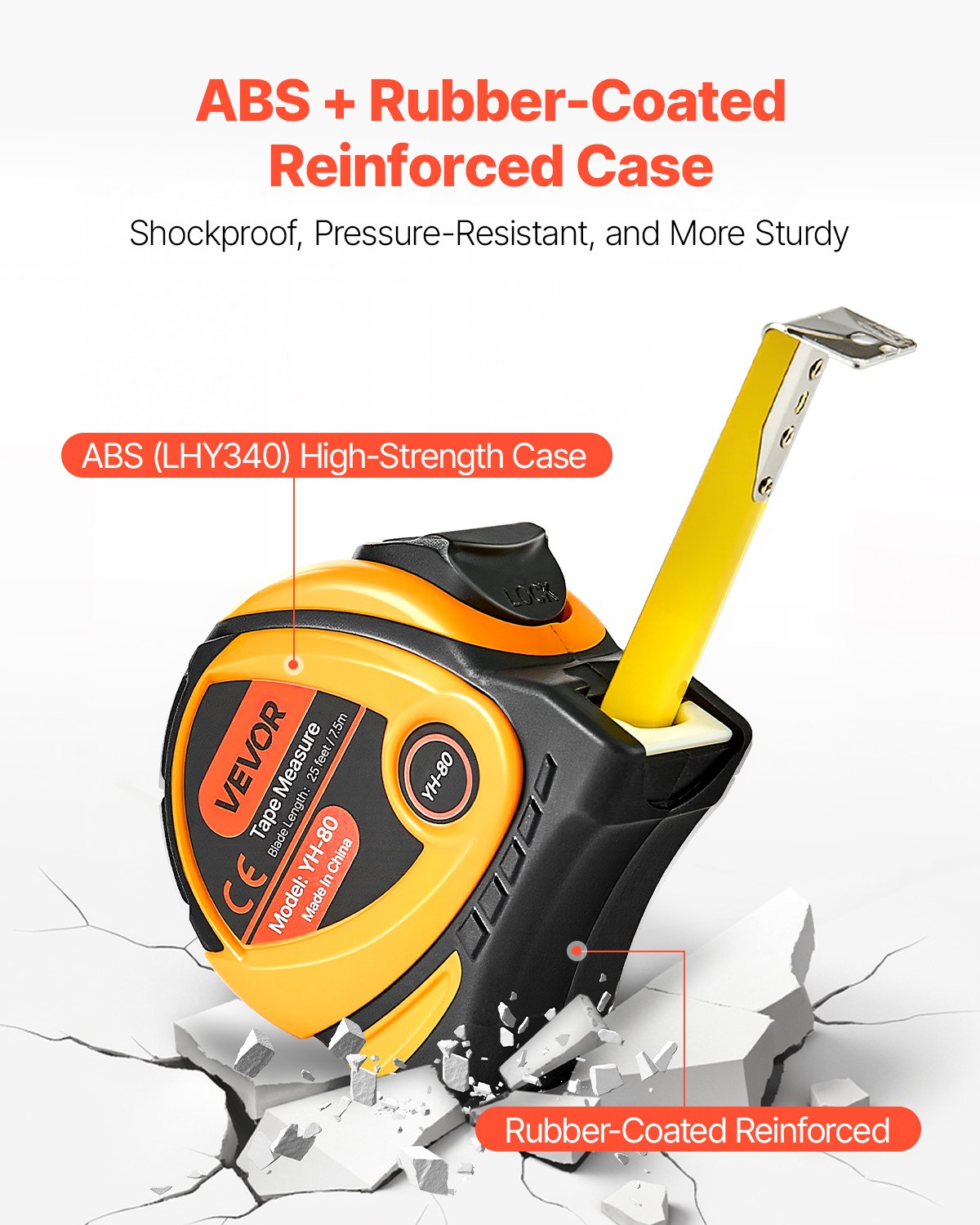 7.62m Retractable Tape Measure w/ Dual Scale & One-Touch Lock ABS Case