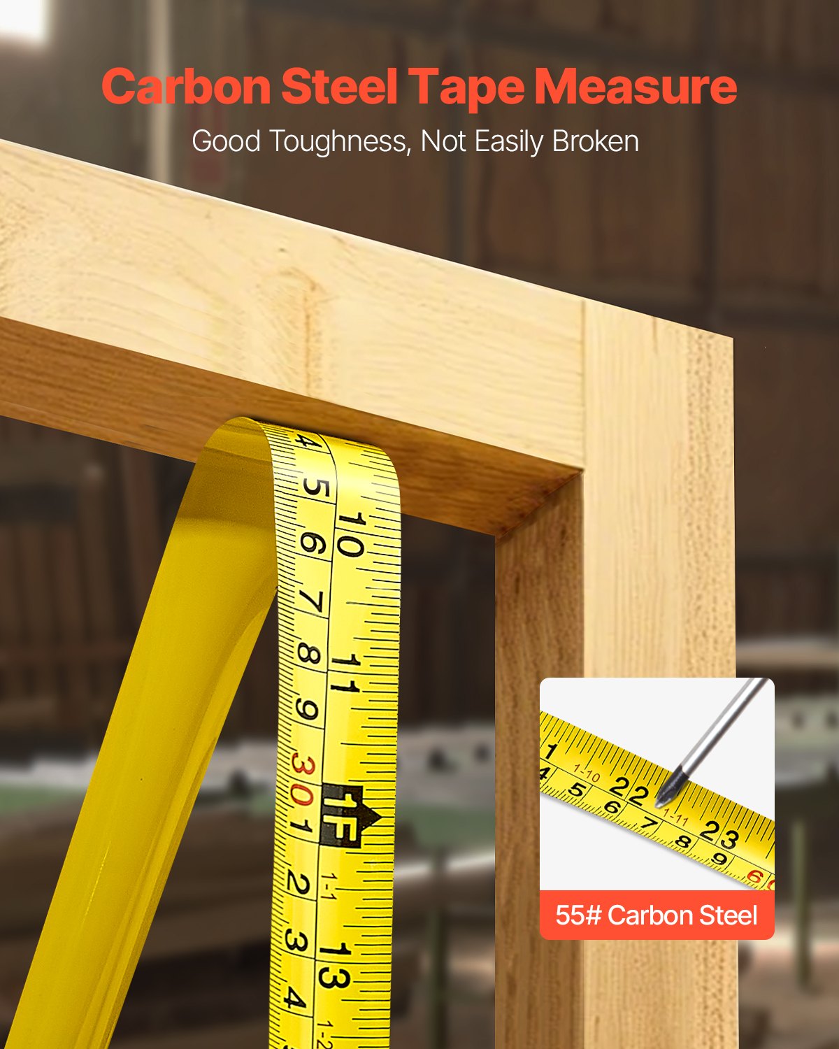 7.62m Retractable Tape Measure w/ Dual Scale & One-Touch Lock ABS Case