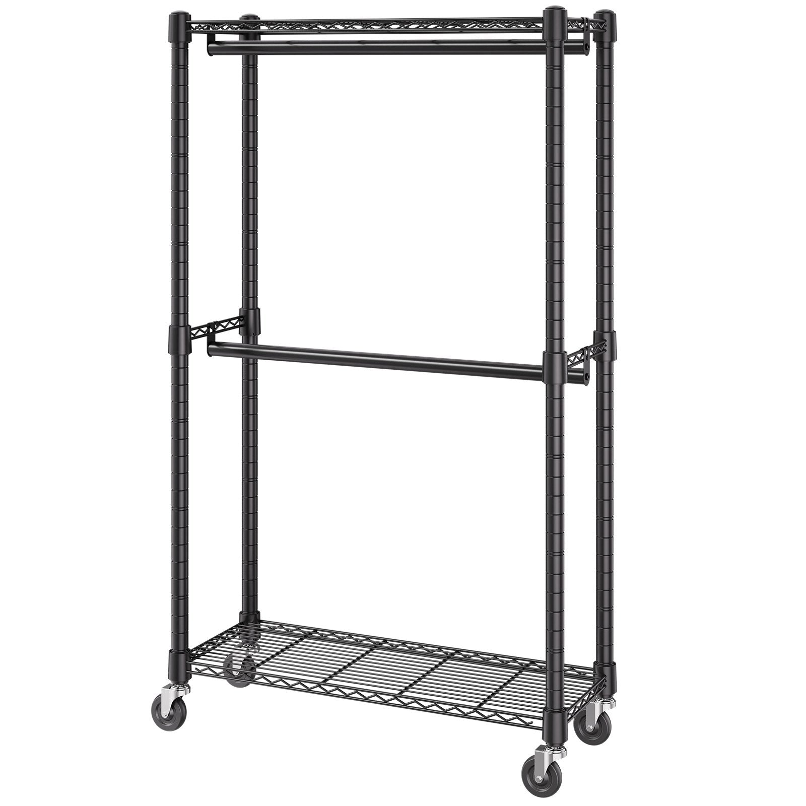 Clothes Rack Heavy Duty Double Hanging Rods Storage Rolling 136kg