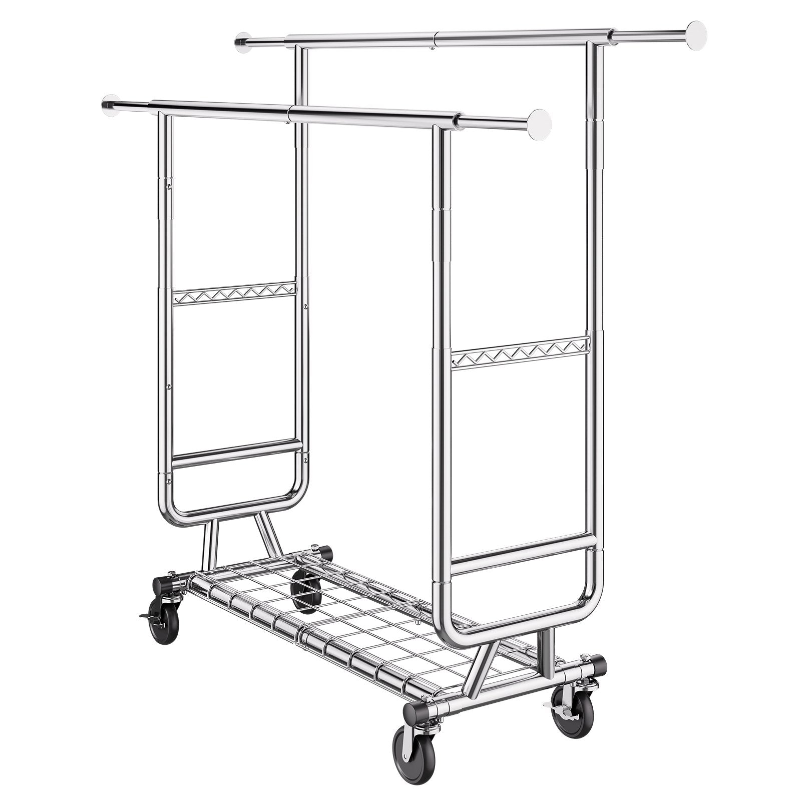 Clothes Rack Heavy Duty Double Hanging Rod Adjustable Bottom Storage 272kg