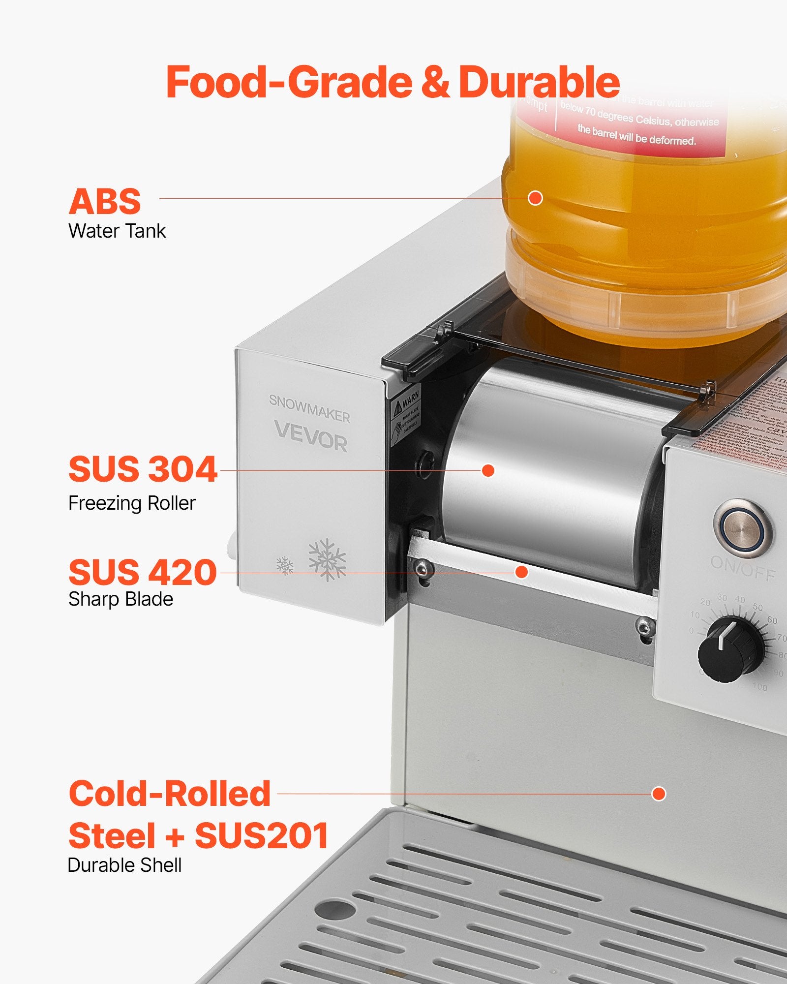 Snowflake Ice Machine 80KG/24H Stainless Blade 1.8L Tank 90S Fast Pre-Cooling