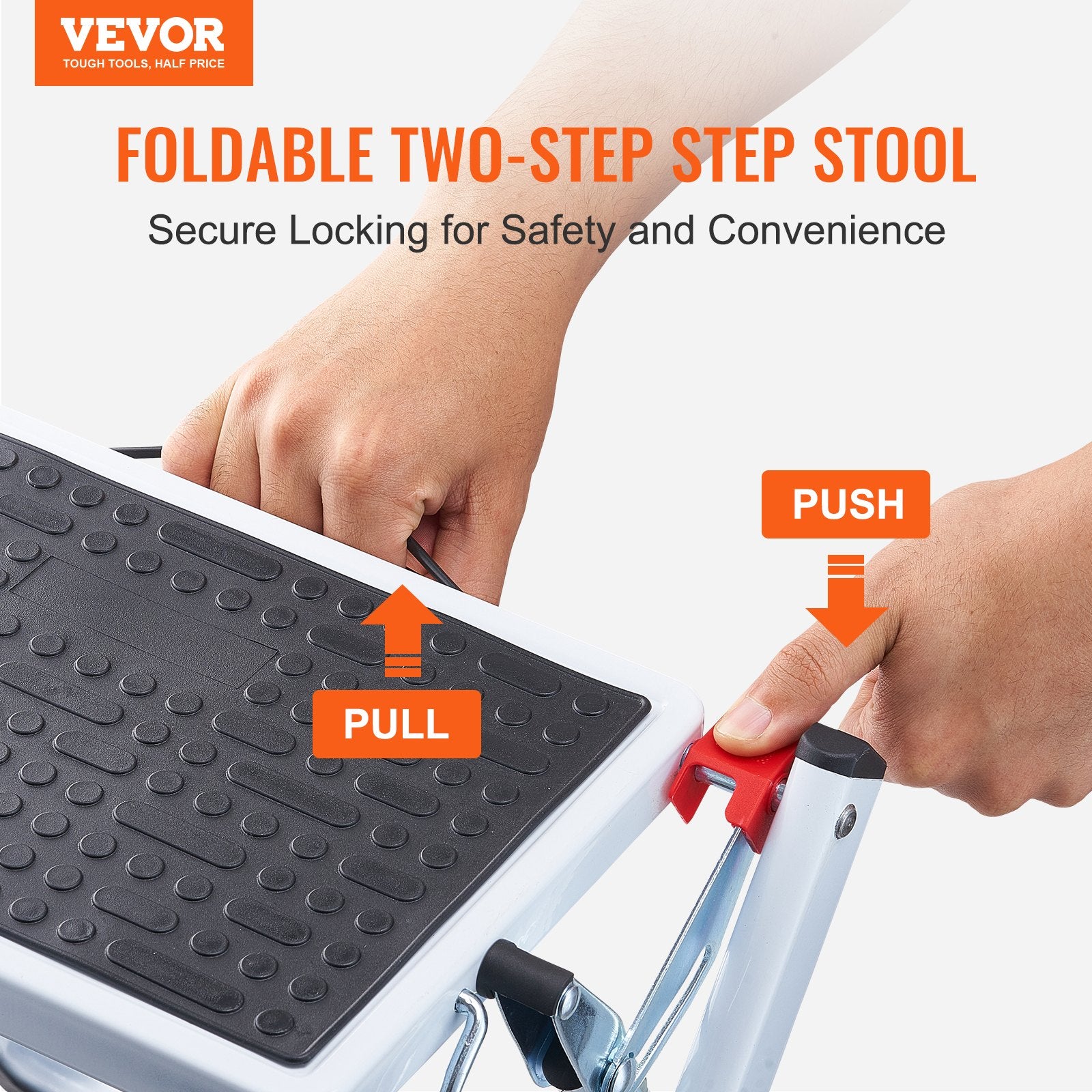 Step Ladder 2-Step 150kg Folding Steel Step Stool Wide Anti-Slip Pedal Sturdy