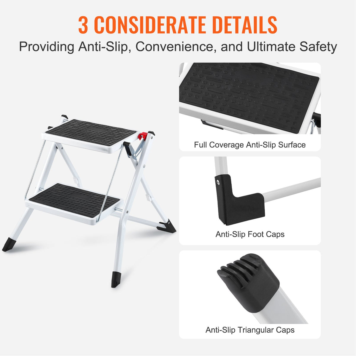 Step Ladder 2-Step 150kg Folding Steel Step Stool Wide Anti-Slip Pedal Sturdy