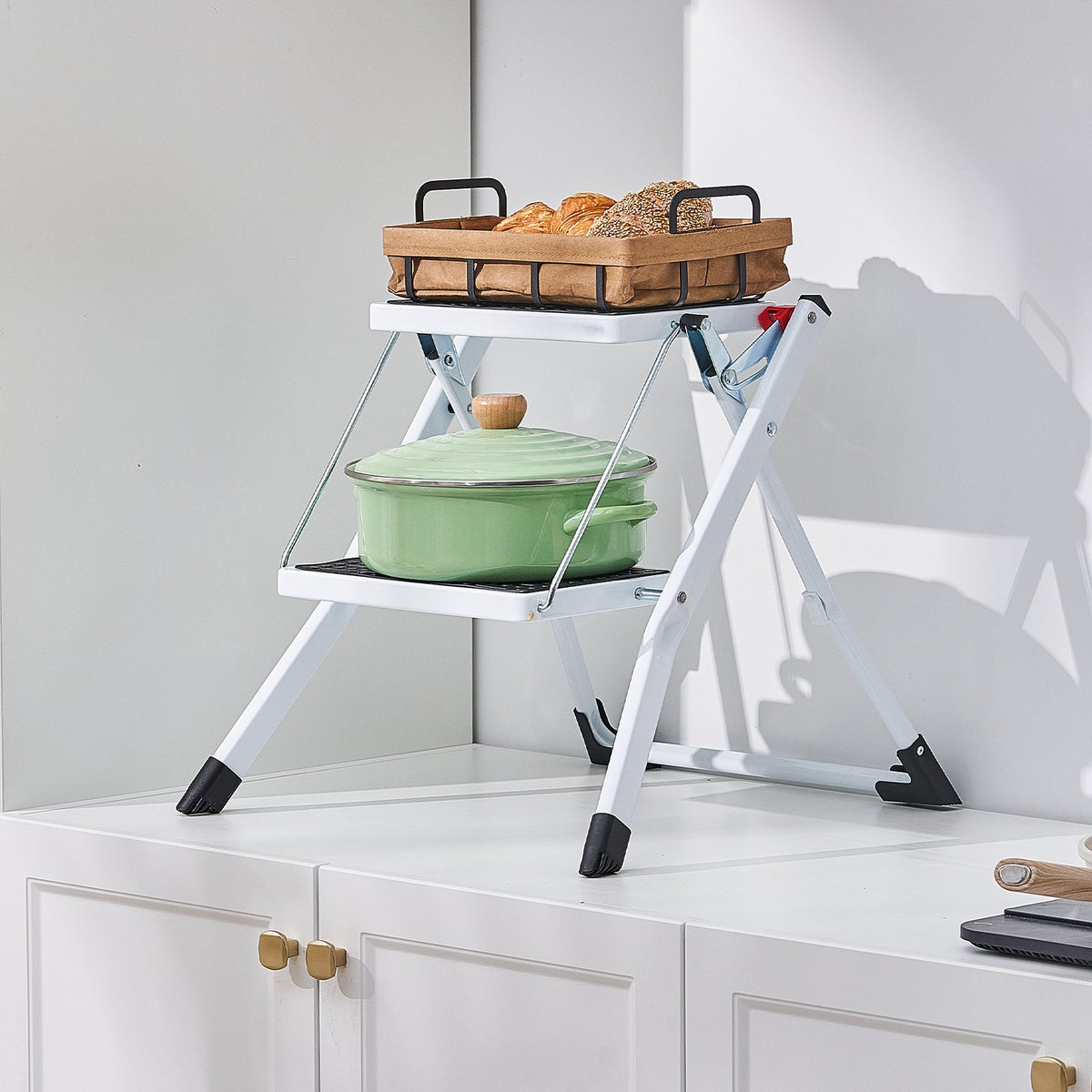 Step Ladder 2-Step 150kg Folding Steel Step Stool Wide Anti-Slip Pedal Sturdy