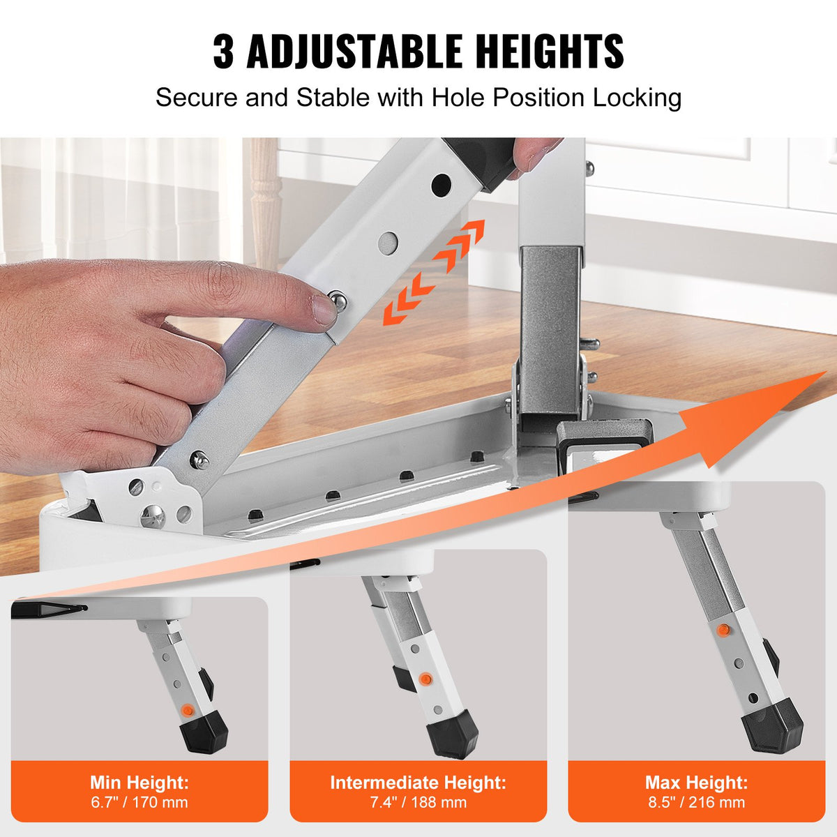 Step Stool 1-Step 150KG Folding Steel 3 Adjustable Heights Non-Slip Portable