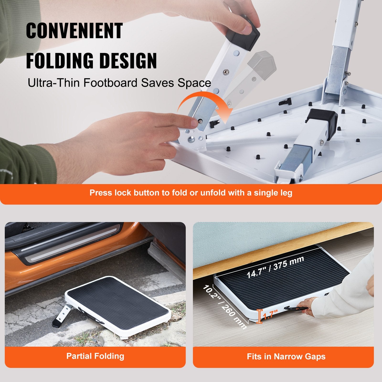 Step Stool 1-Step 150KG Folding Steel 3 Adjustable Heights Non-Slip Portable
