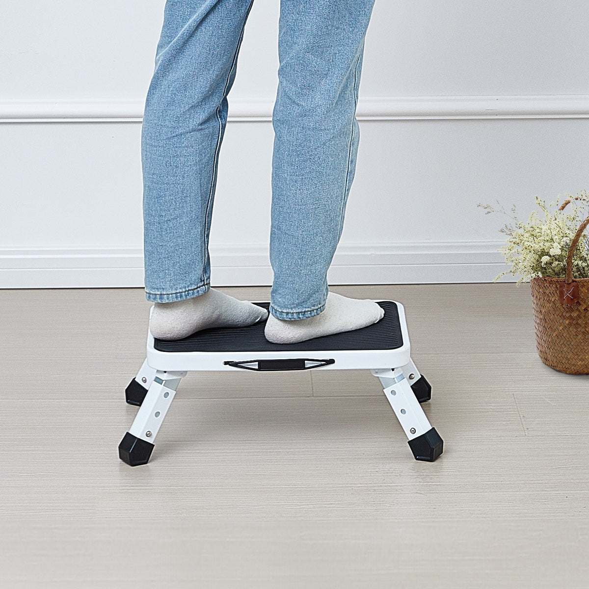 Step Stool 1-Step 150KG Folding Steel 3 Adjustable Heights Non-Slip Portable
