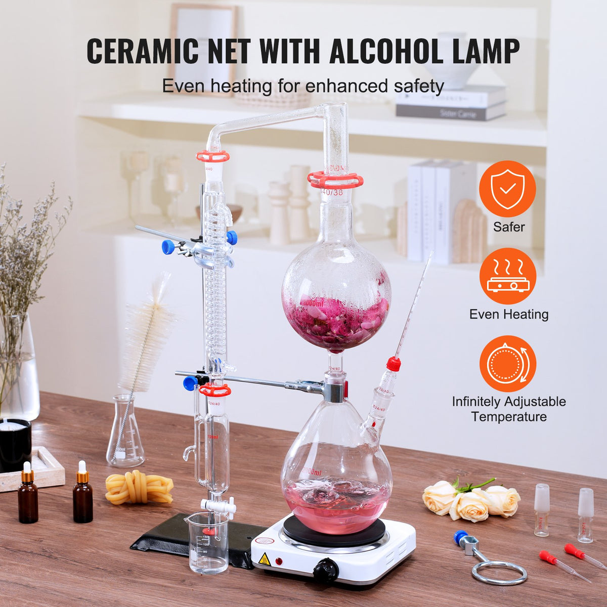 28pcs Essential Oil 2000ml Distillation Kit with 1000W Heating Plate