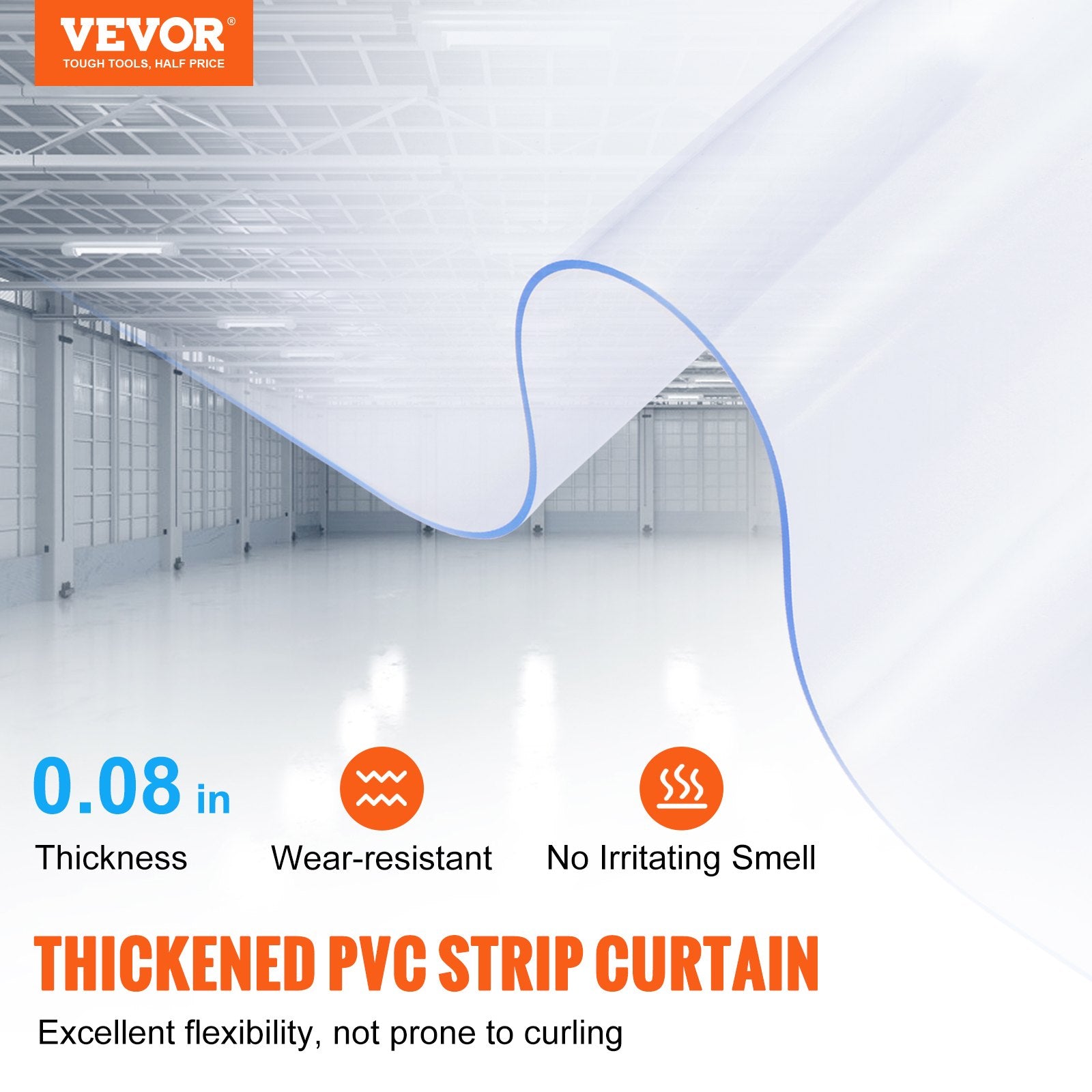 Strip Curtain 75' x 8" 0.08" Thick Clear PVC Smooth Door Strip Bulk Roll