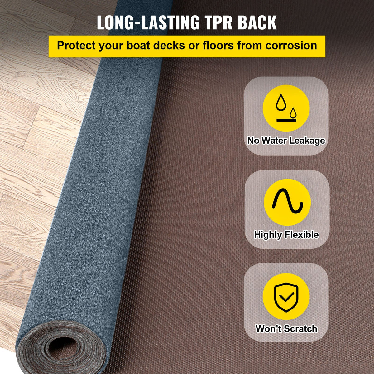 Gray Marine Carpet 6x23ft Boat Indoor Outdoor Anti-Slide Waterproof Easy Clean