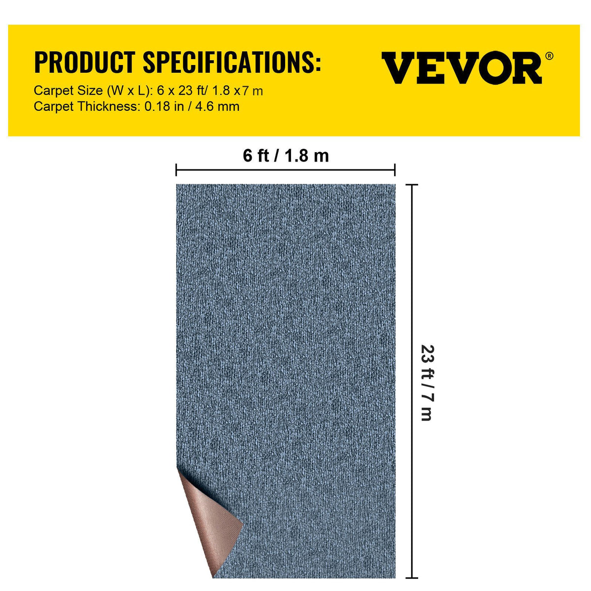 Gray Marine Carpet 6x23ft Boat Indoor Outdoor Anti-Slide Waterproof Easy Clean