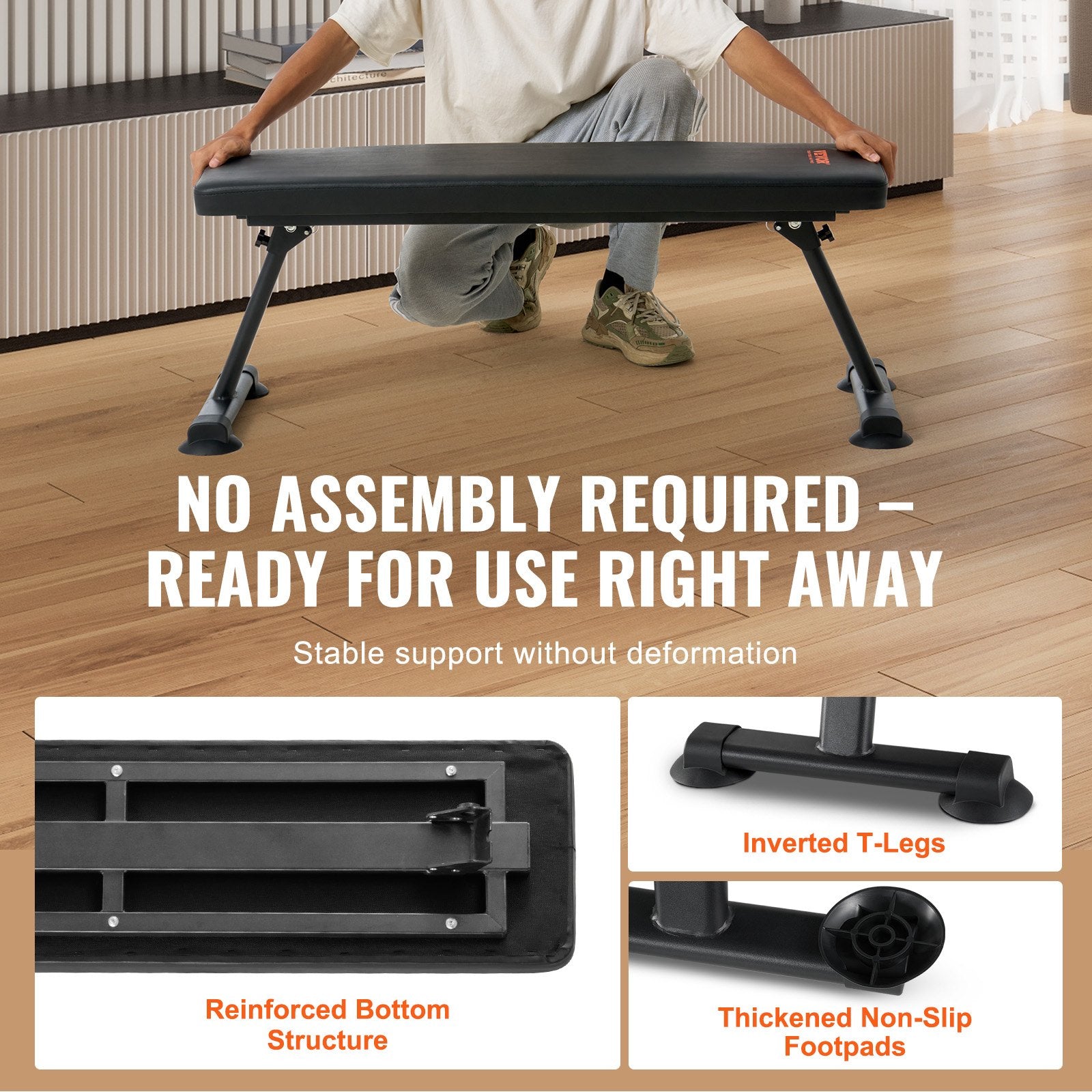 Flat Weight Bench Foldable 1000lbs Strength Training Utility Multi-Purpose Gym