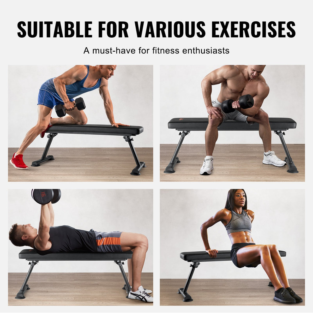 Flat Weight Bench Foldable 1000lbs Strength Training Utility Multi-Purpose Gym