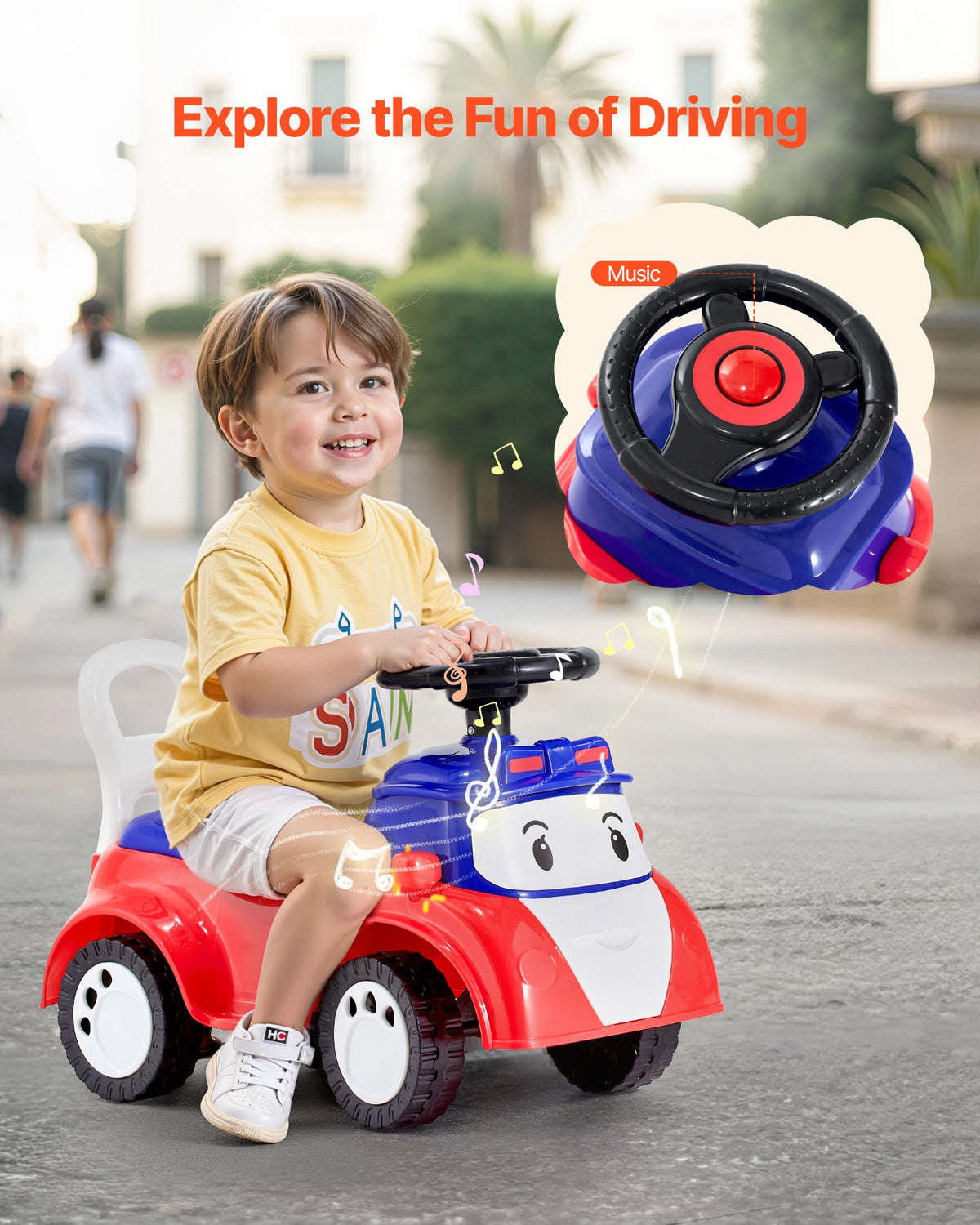Ride On Toddler Push Car with Music, Storage, Foot-to-Floor, Red