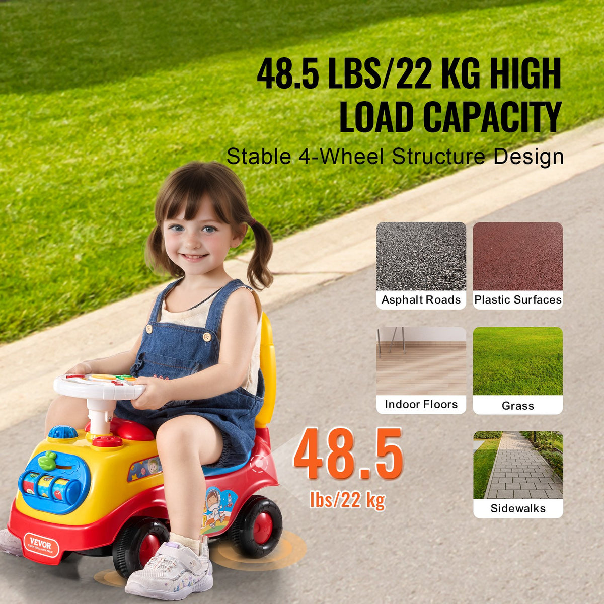 Ride On Push Car for Toddlers 1-3 Sit to Stand with Music Steering Wheel Storage