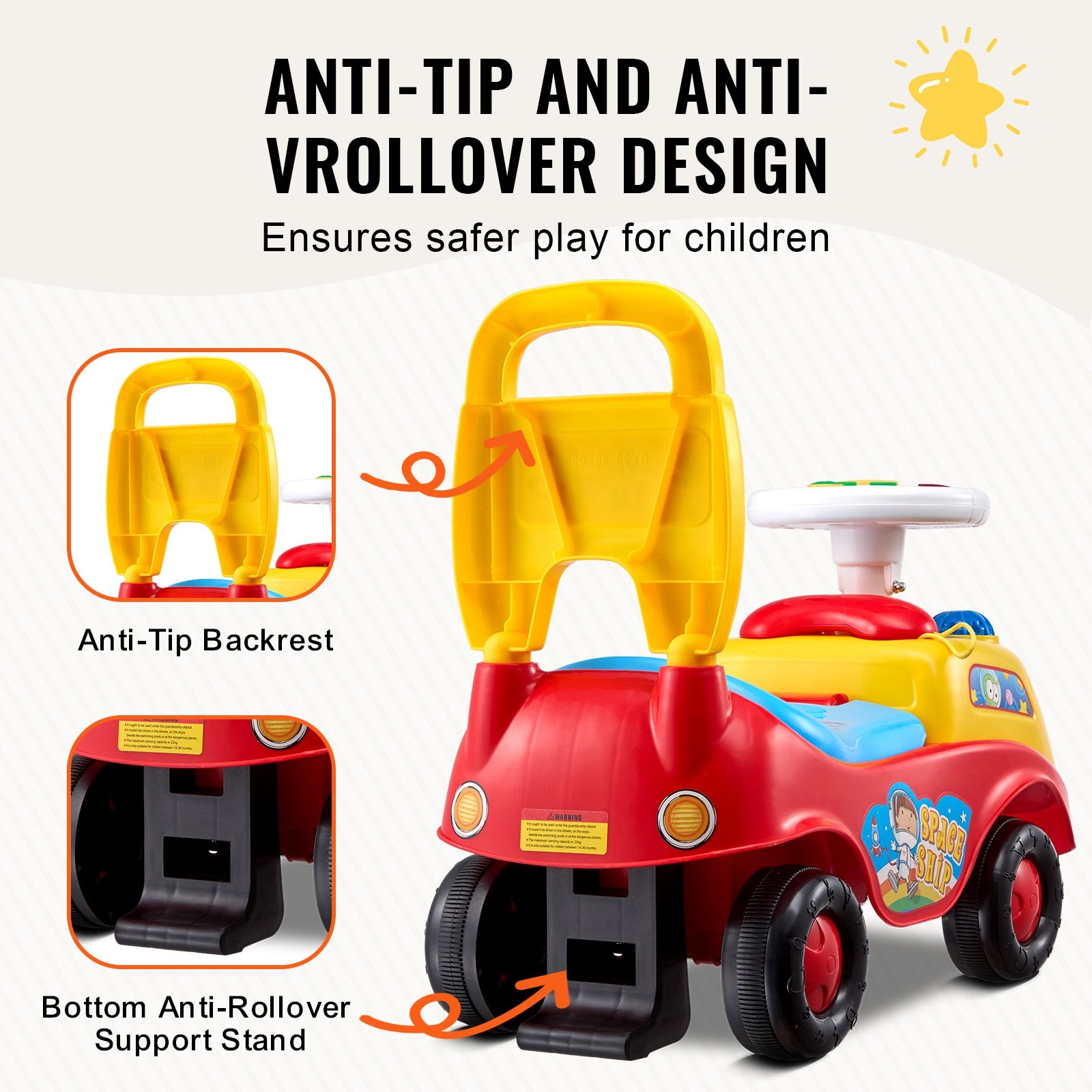 Ride On Push Car for Toddlers 1-3 Sit to Stand with Music Steering Wheel Storage