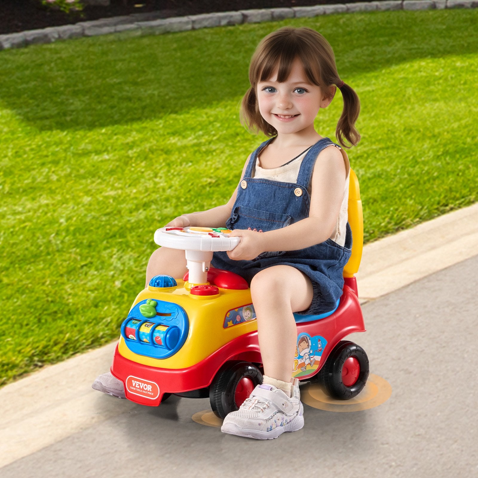 Ride On Push Car for Toddlers 1-3 Sit to Stand with Music Steering Wheel Storage