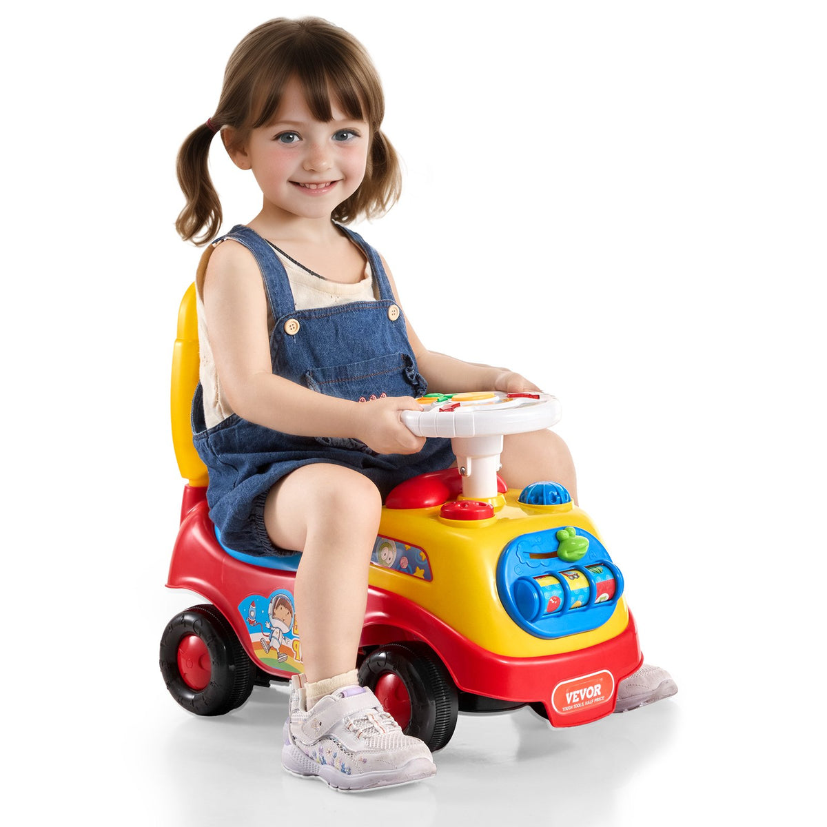 Ride On Push Car for Toddlers 1-3 Sit to Stand with Music Steering Wheel Storage