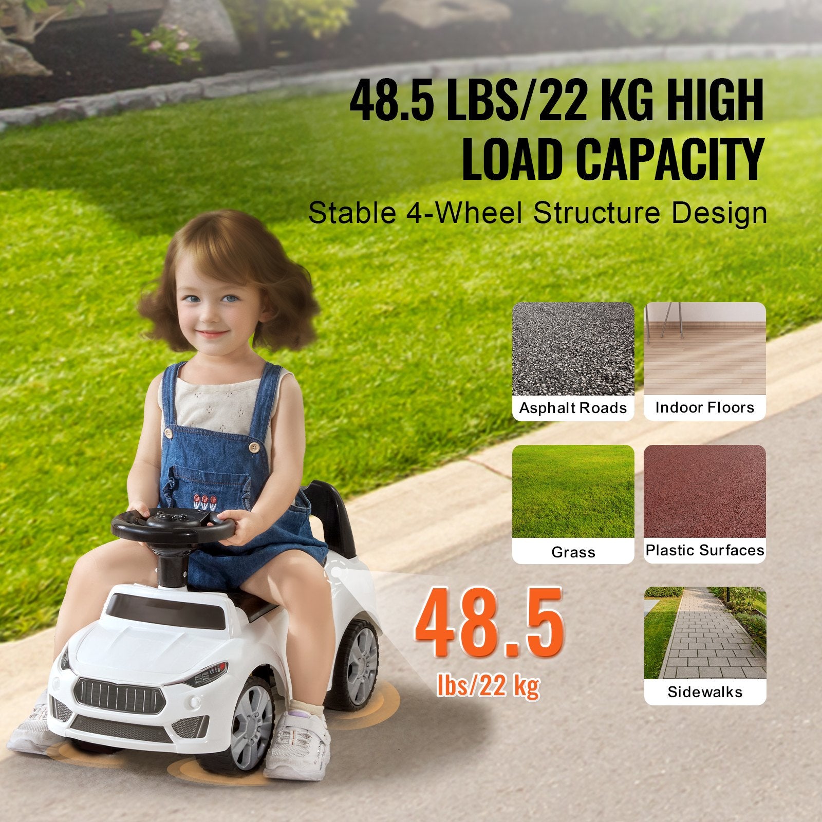 Ride On Push Car for Toddlers 1-3 Years with Music Steering Wheel White