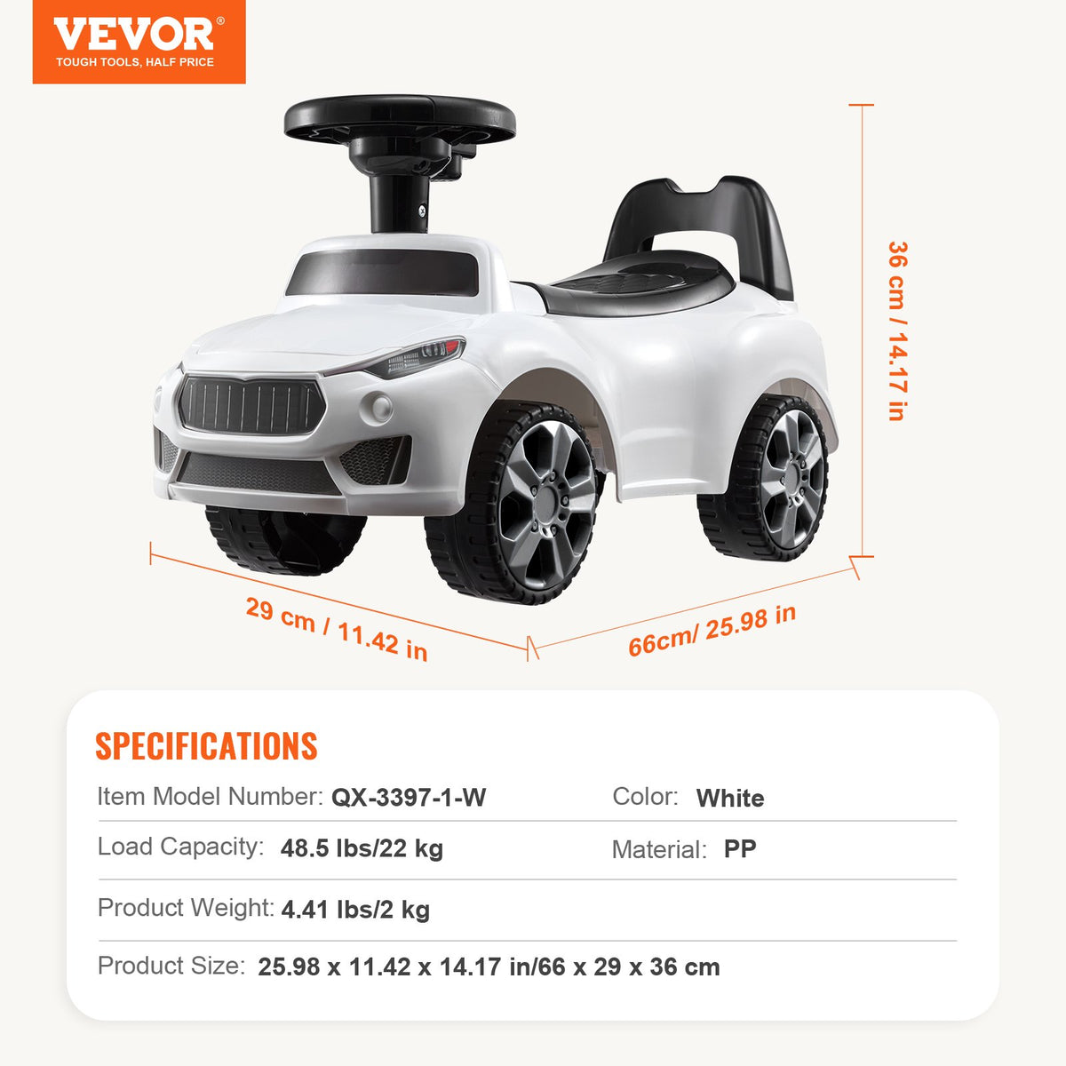 Ride On Push Car for Toddlers 1-3 Years with Music Steering Wheel White