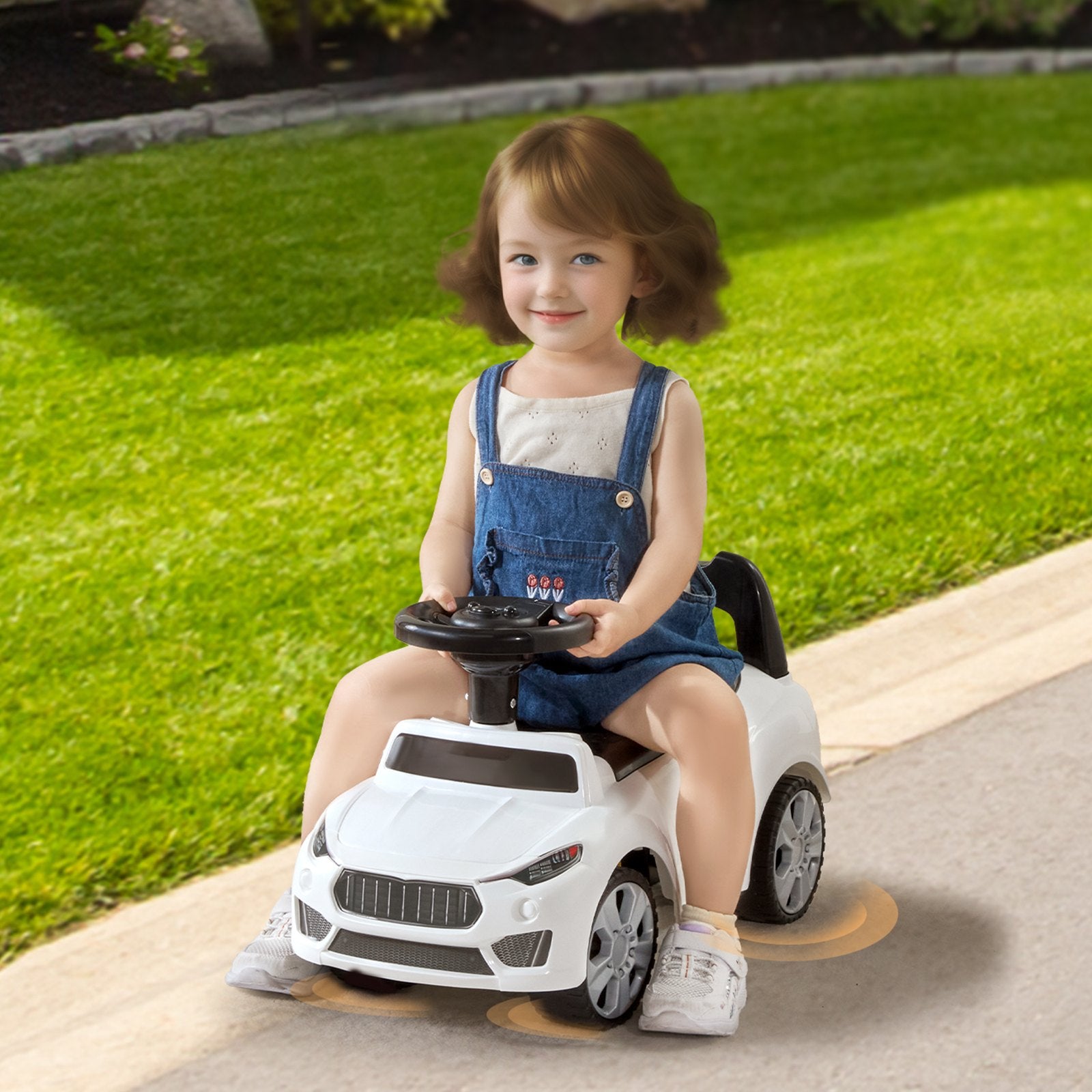 Ride On Push Car for Toddlers 1-3 Years with Music Steering Wheel White