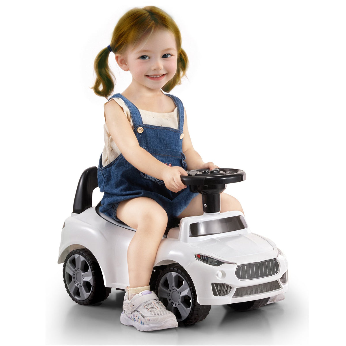 Ride On Push Car for Toddlers 1-3 Years with Music Steering Wheel White