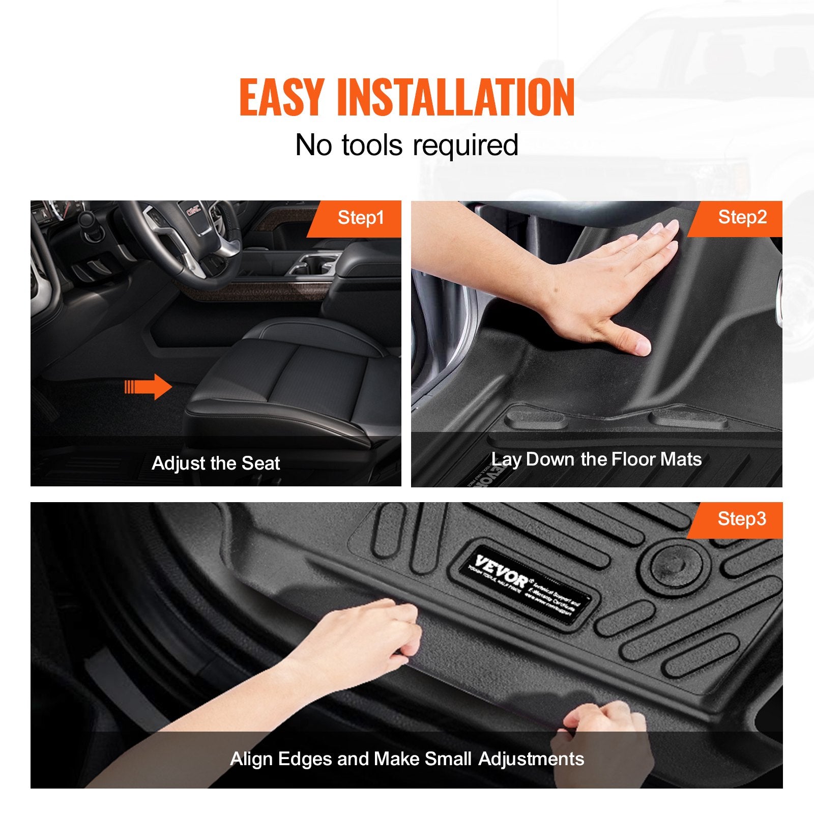 Automotive Floor Mats Silverado GMC Sierra 1500-3500HD 2019-2024 3-Piece TPE