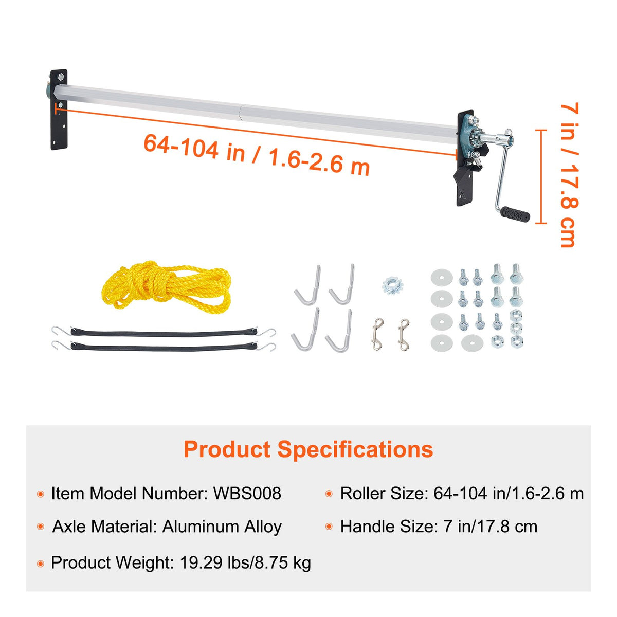 Hand Crank Tarp Roller Kit 1.6-2.6m Aluminum Alloy Manual Dump Truck Roller