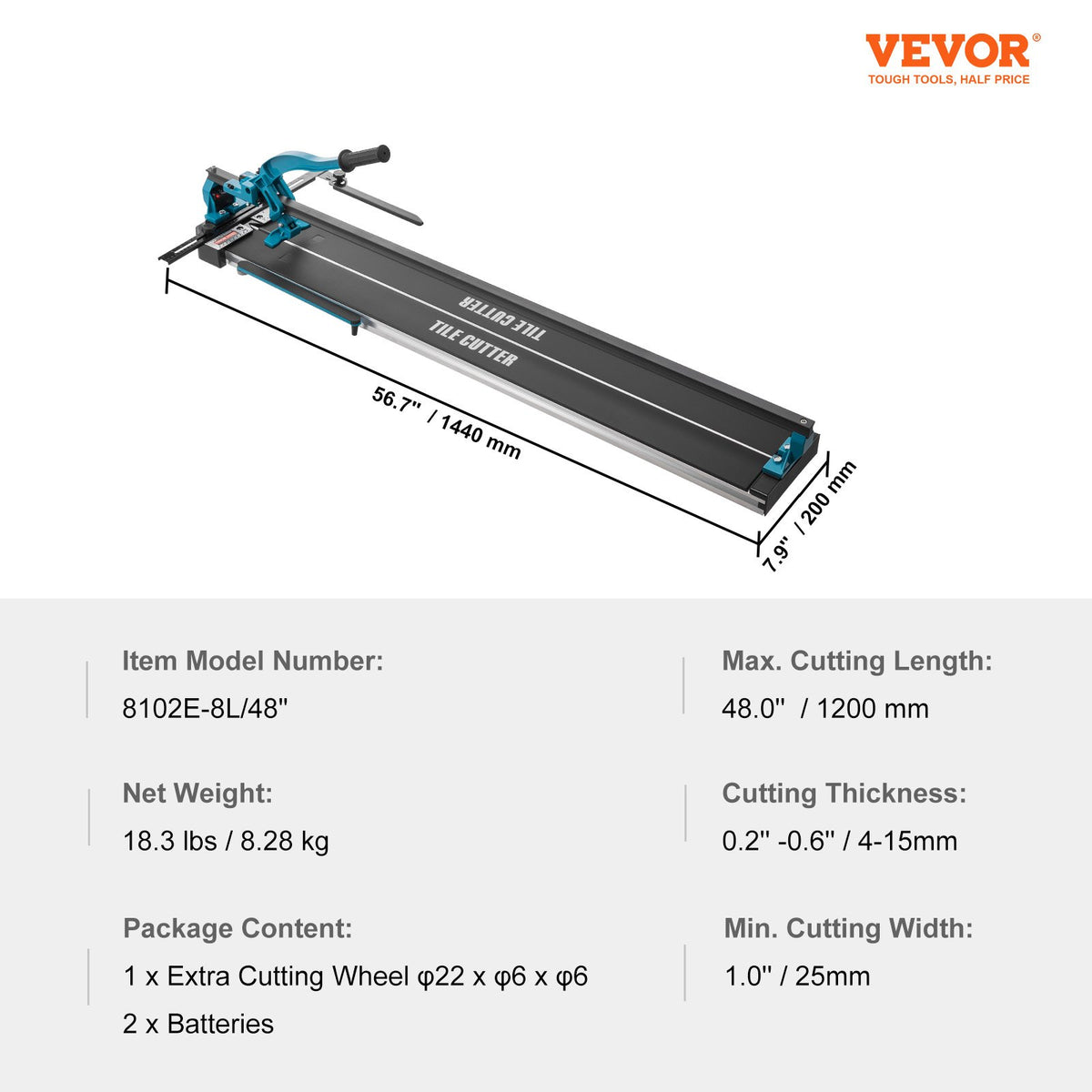 Tile Cutter Manual 1200mm Porcelain Ceramic with Tungsten Wheel Infrared Guide