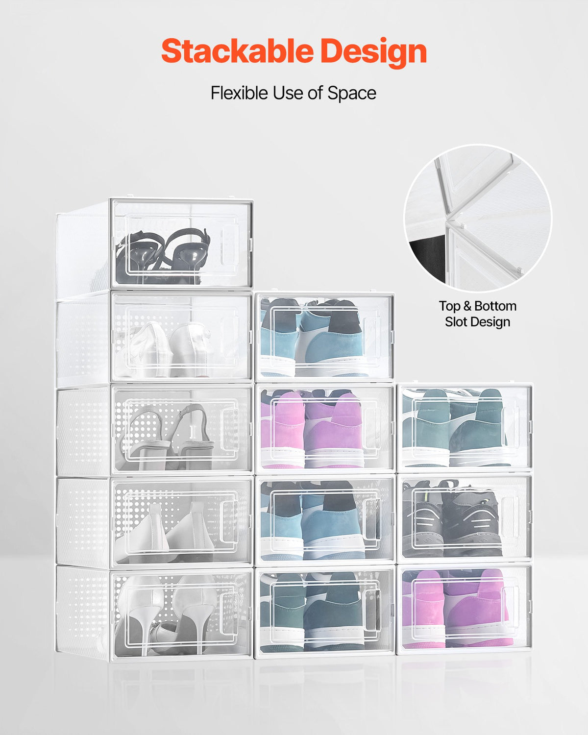 Shoe Storage Boxes 12 Pack Stackable Organizers White Frame Fit up to US 11
