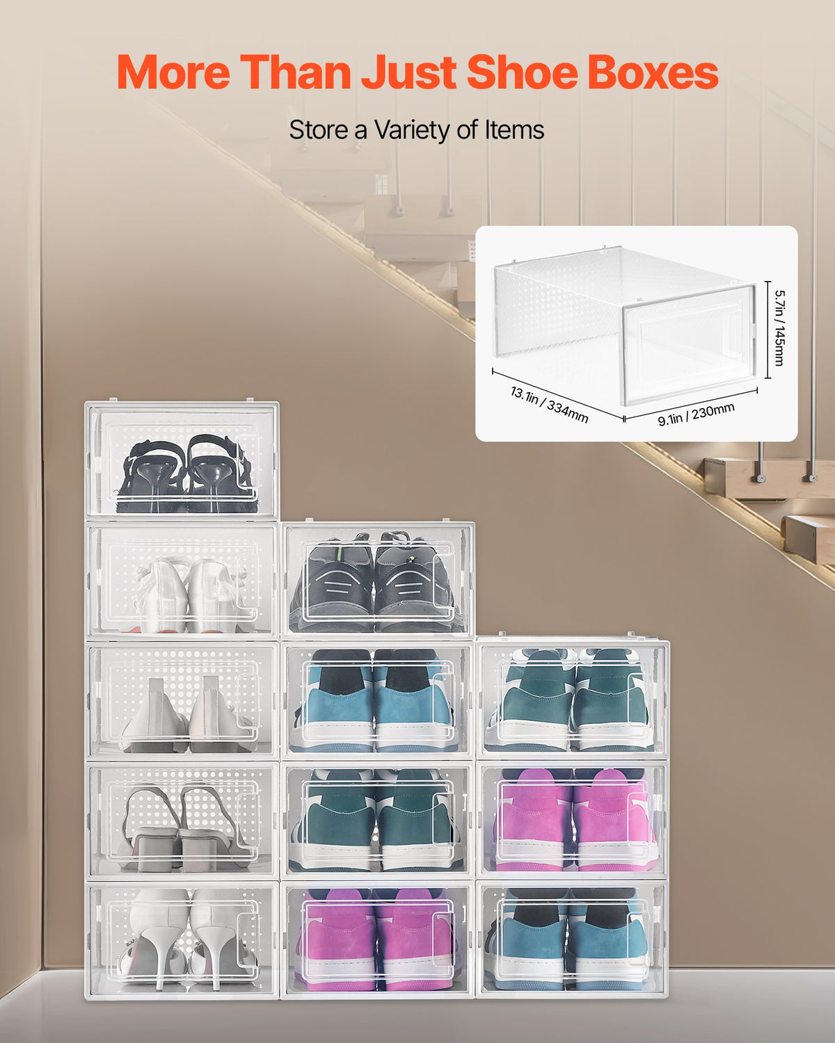 Shoe Storage Boxes 12 Pack Stackable Organizers White Frame Fit up to US 11