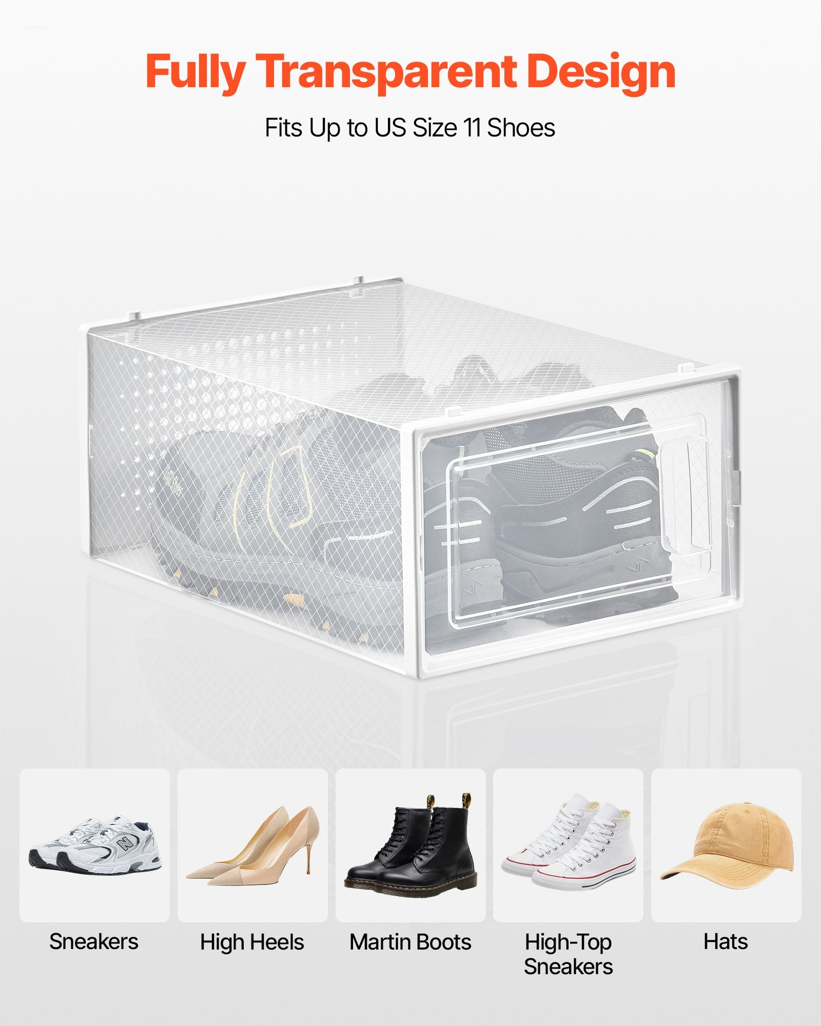 Shoe Storage Boxes 12 Pack Stackable Organizers White Frame Fit up to US 11