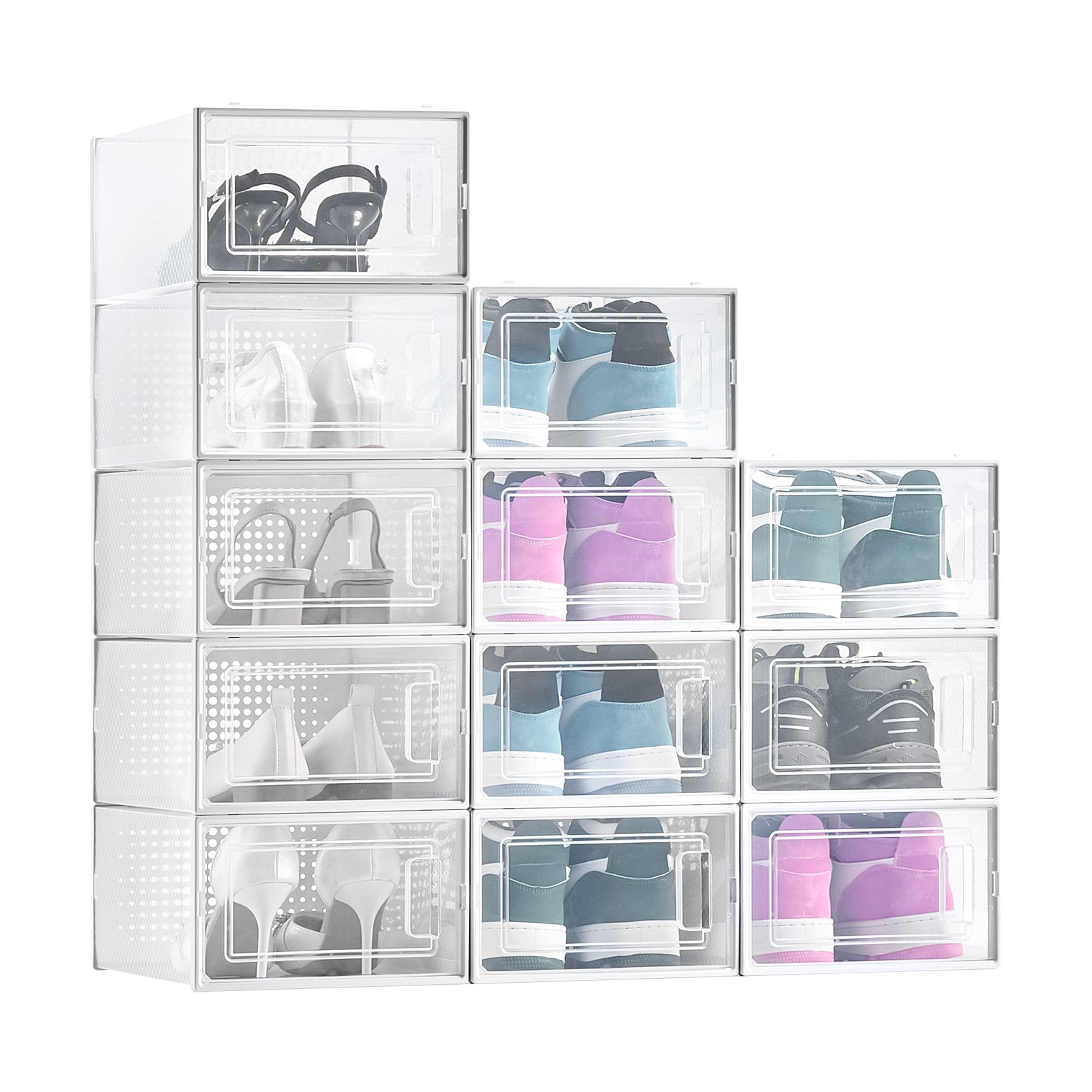 Shoe Storage Boxes 12 Pack Stackable Organizers White Frame Fit up to US 11