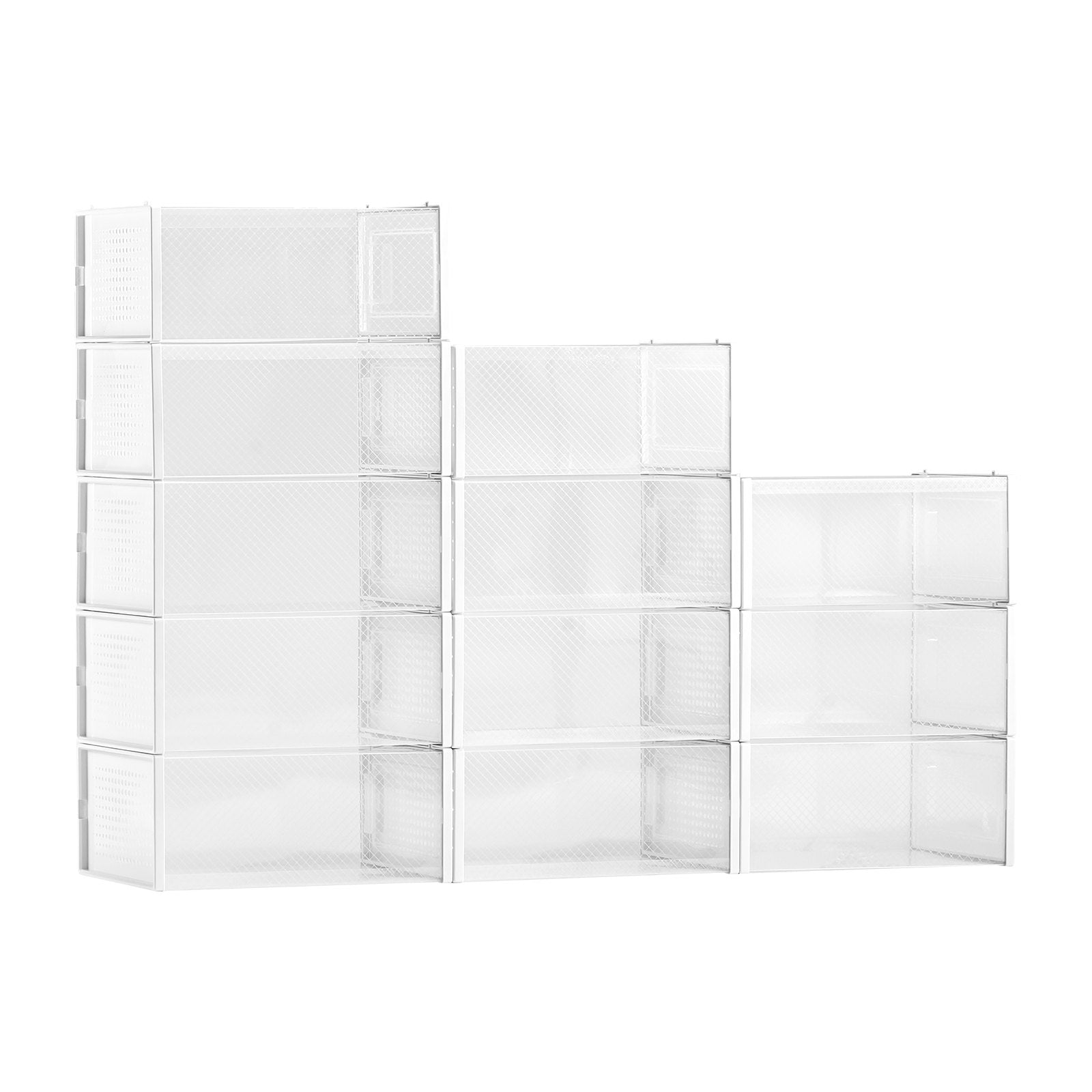 Shoe Storage Boxes 12 Pack Stackable Organizers White Frame Fit up to US 11