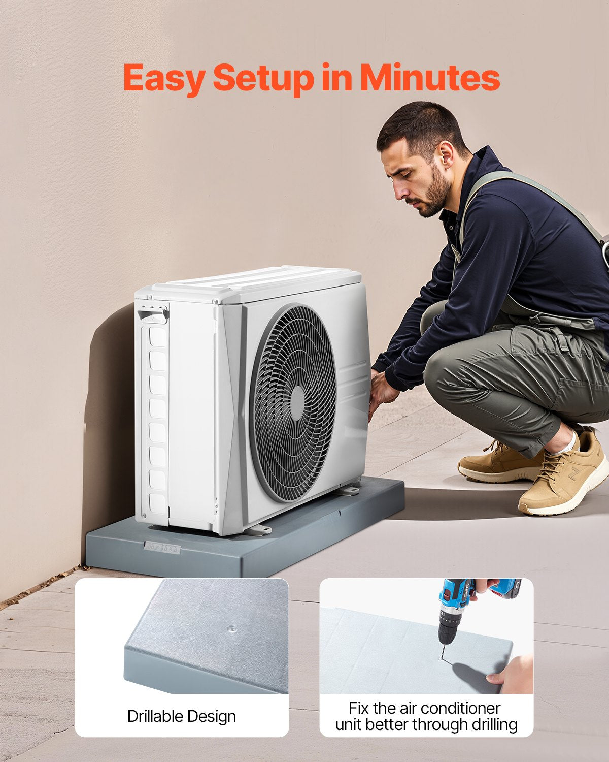 Mini Split Pad 960x460x74mm for 9000-36000BTU AC, Anti-Vibration, Max Load 181kg