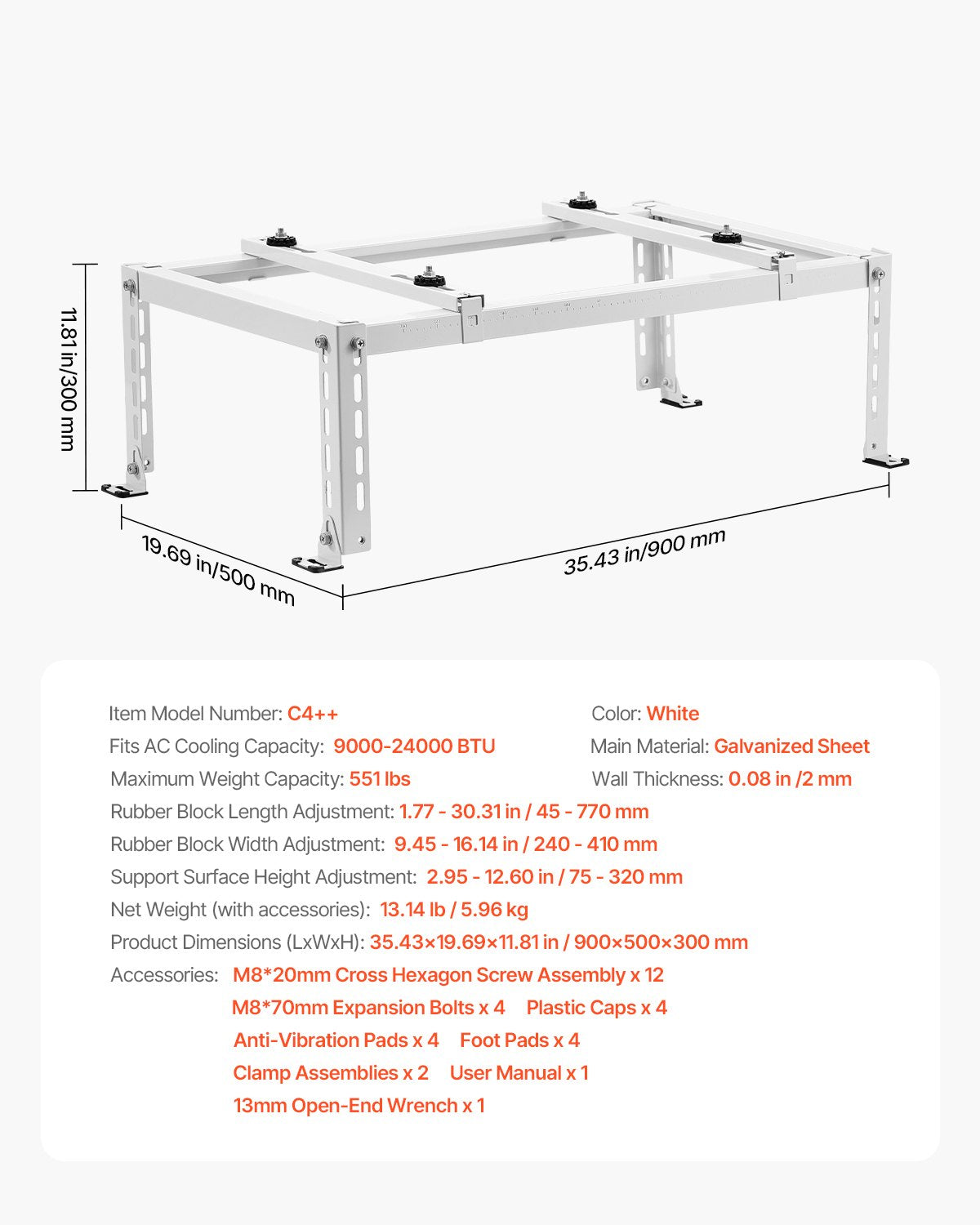 Mini Split Ground Stand Adjustable Anti-Vibration 9000-24000 BTU 250KG