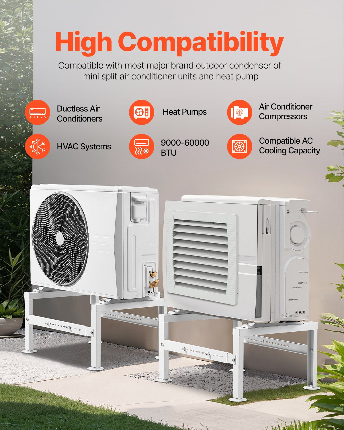 Mini Split Ground Stand Adjustable 9000-60000BTU AC Anti-Vibration 350kg Load